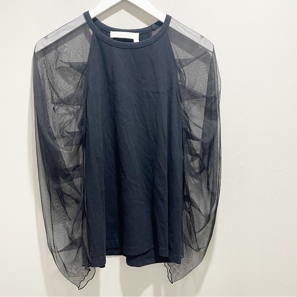 SEE BY CHLOE REVOLVE Women’s Black Crewneck Long Tulle Sleeve Top Blouse Size XS - Picture 2 of 8